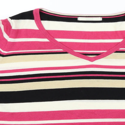Preloved Marks and Spencer Womens Pink Striped  Pullover Jumper Size 16 - Detail