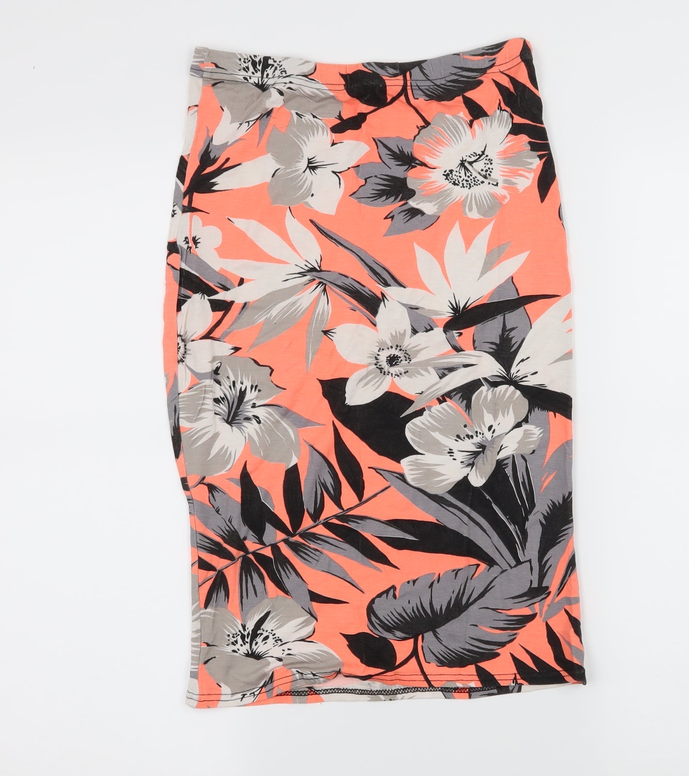 Preworn Womens Orange Floral Jersey Bandage Skirt Size 28 in