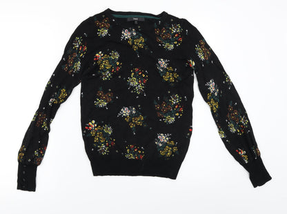 Preloved NEXT  Womens Black Floral  Pullover Jumper Size 6 - Front