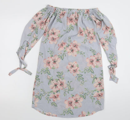 Preloved New Look Womens Grey Floral  Basic Blouse Size 8 - Front