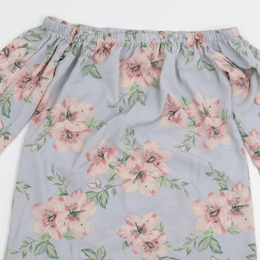 New Look Womens Grey Floral  Basic Blouse Size 8