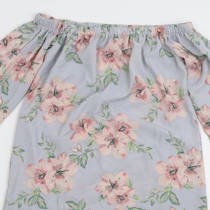 Preloved New Look Womens Grey Floral  Basic Blouse Size 8 - Detail