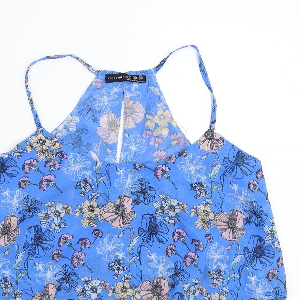 Atmosphere Womens Blue Floral  Basic Tank Size 8