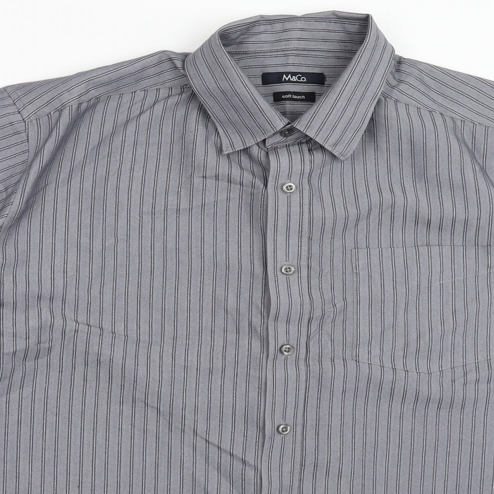 M&Co Mens Grey Striped   Dress Shirt Size XL
