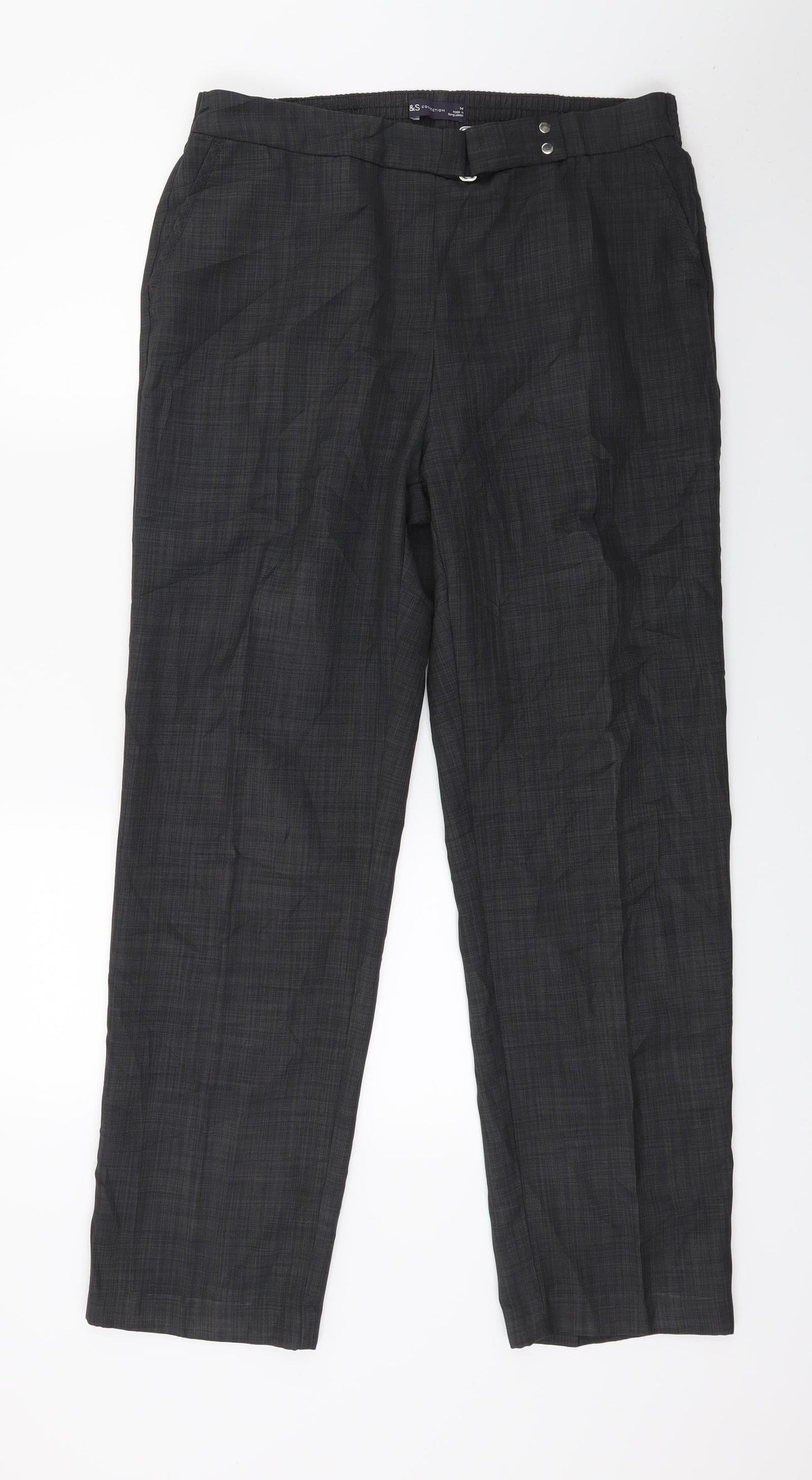 Marks and Spencer Womens Grey Check  Trousers  Size 14 L27 in