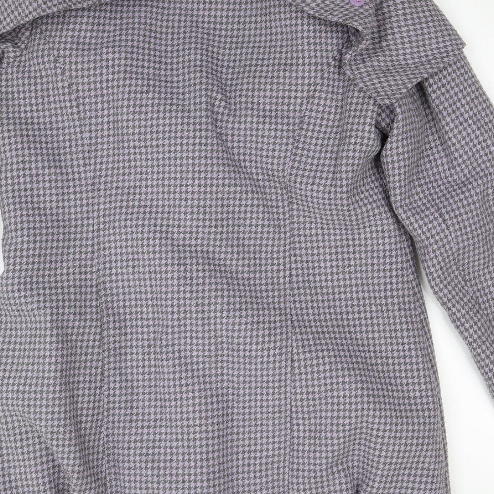 Chillian Womens Purple Houndstooth  Overcoat Coat Size M