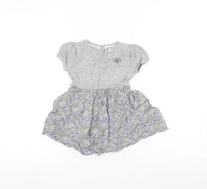 Additional front view of Next Baby Grey Floral A-Line, size 18-24, Months