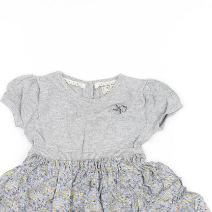 Close-up detail of Next Baby Grey Floral A-Line, size 18-24, Months