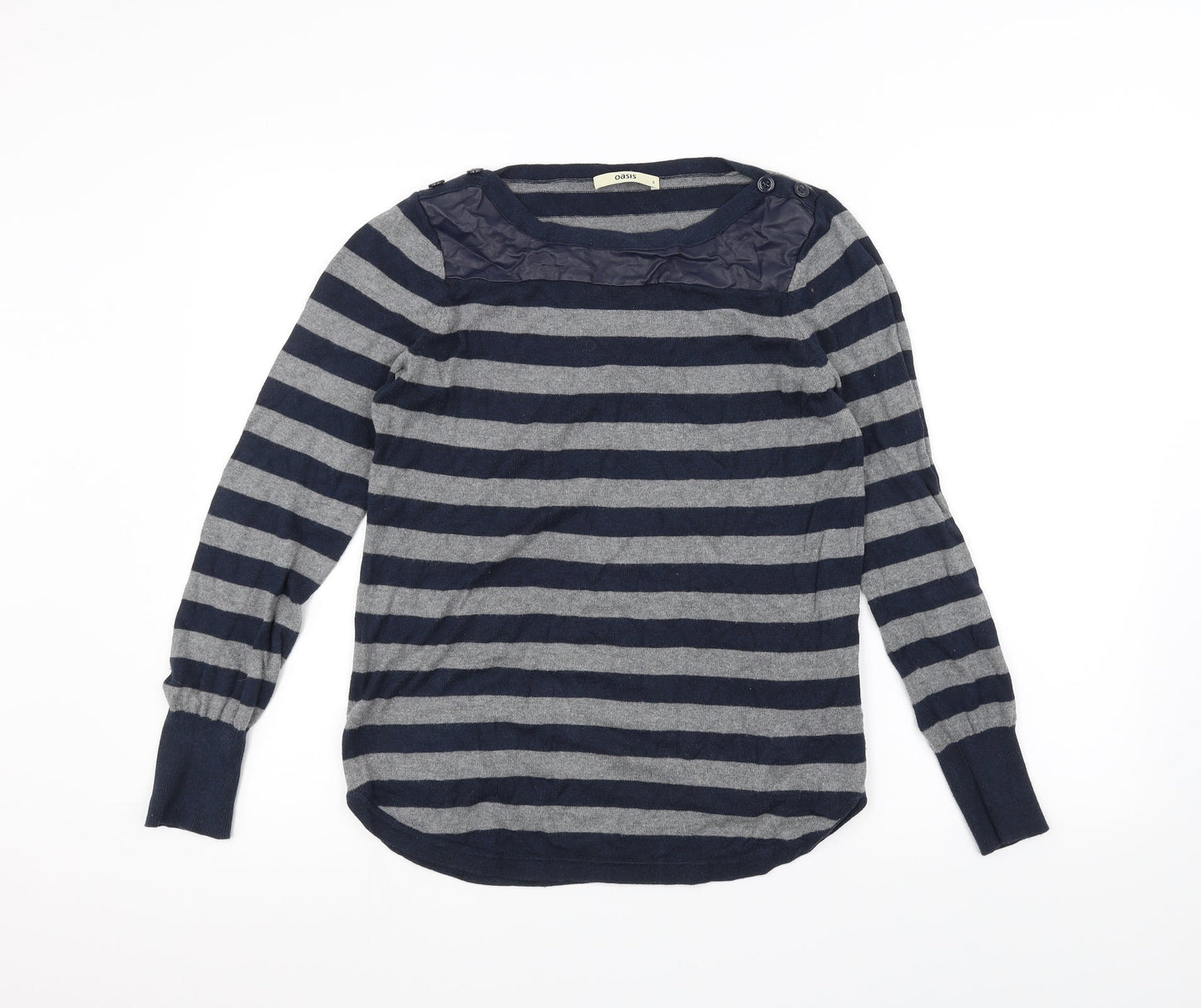 Oasis Womens Grey Striped  Basic T-Shirt Size S