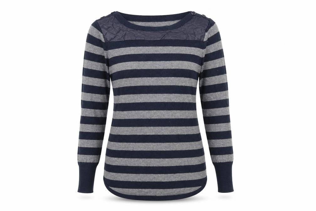 Oasis Womens Grey Striped  Basic T-Shirt Size S