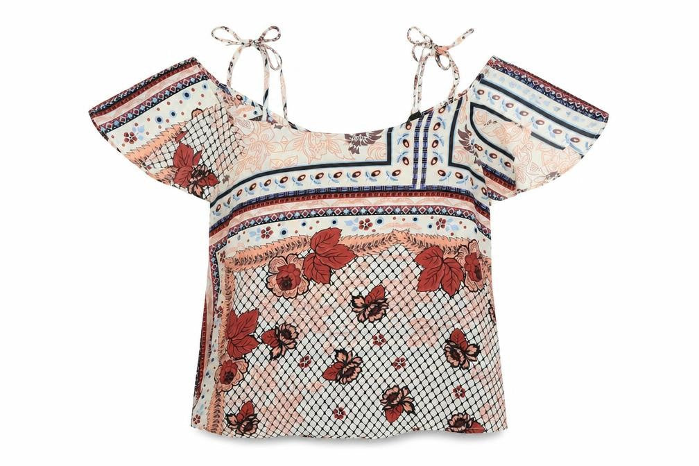 Topshop Womens Red Floral  Basic Blouse Size 6