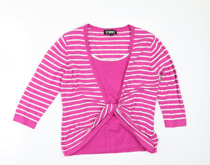 Preloved First Avenue Womens Pink Striped  Pullover Jumper Size M - Front