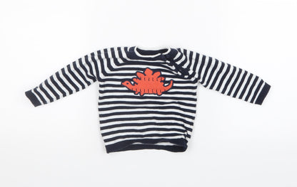 Preloved F&F Boys Blue Striped Knit Pullover Jumper Size 3-6 Months - Front