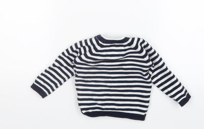 Preloved F&F Boys Blue Striped Knit Pullover Jumper Size 3-6 Months - Back