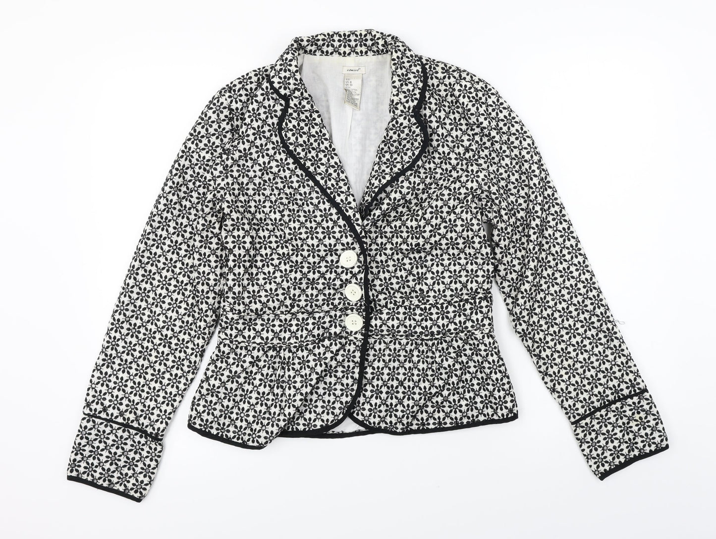 Edward Womens White Floral  Jacket Blazer Size 8