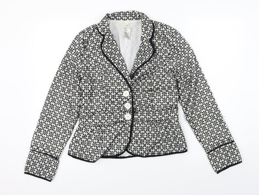 Edward Womens White Floral  Jacket Blazer Size 8