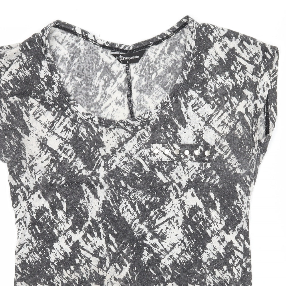 Internacionale Womens Grey Geometric Jersey Basic T-Shirt Size 8