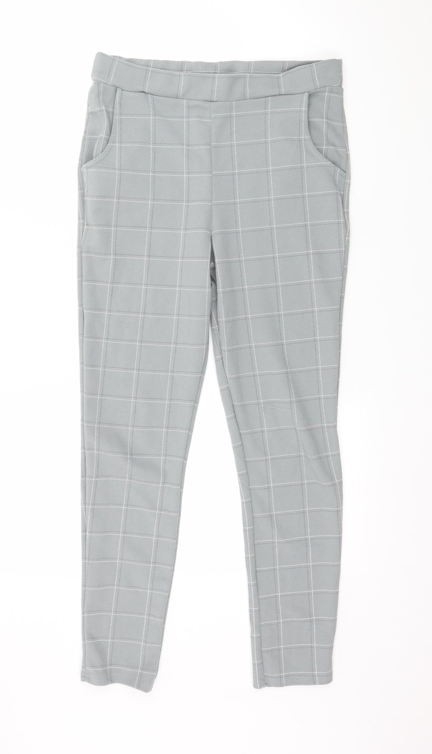 PRETTYLITTLETHING Womens Grey Check  Trousers  Size 10 L26 in