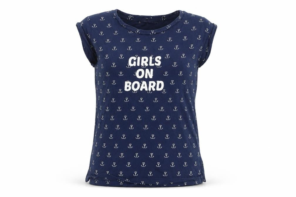 Pull&Bear Womens Blue Geometric Jersey Basic T-Shirt Size S  - Girls on Board