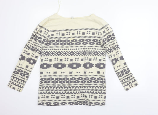 eVIE Womens Beige Geometric  Pullover Jumper Size 8
