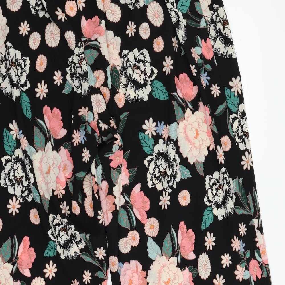 Evans Womens Black Floral  Trousers  Size 38 in L25 in