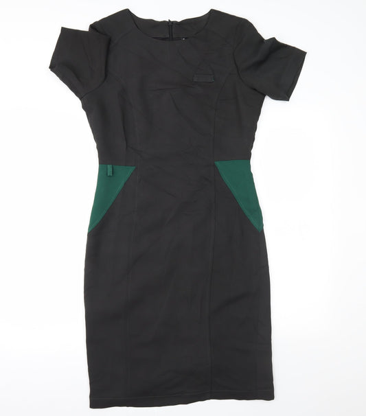 Preworn Womens Black Colourblock  Pencil Dress  Size 10