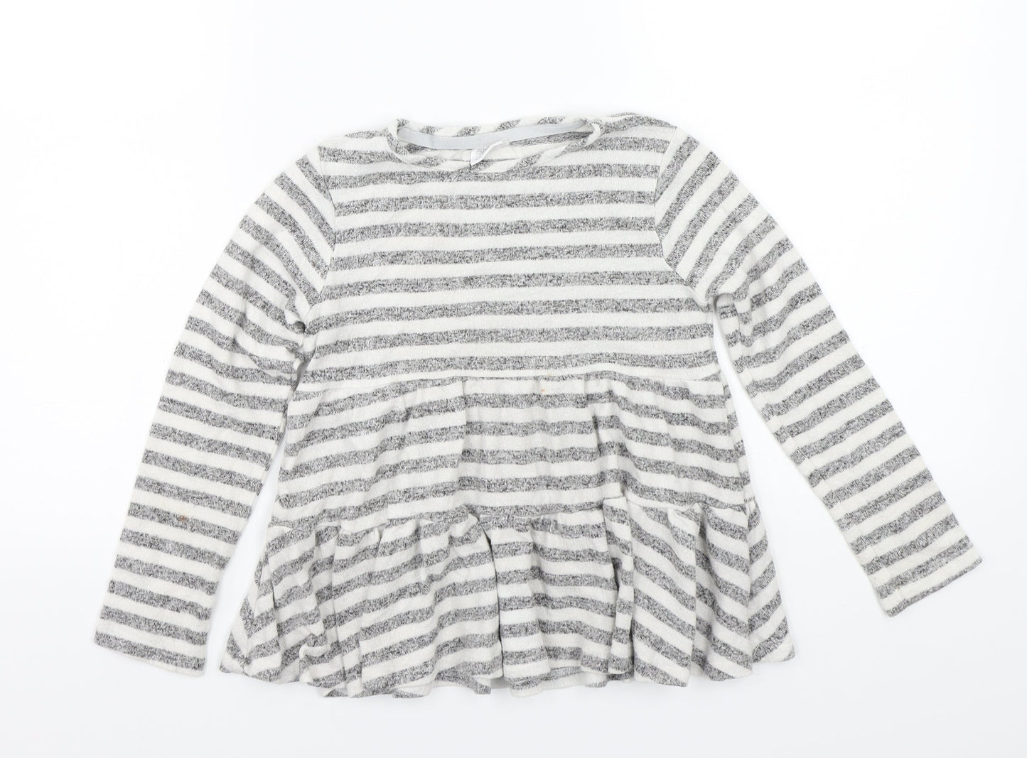 F&F Girls Grey Striped  Basic T-Shirt Size 6-7 Years
