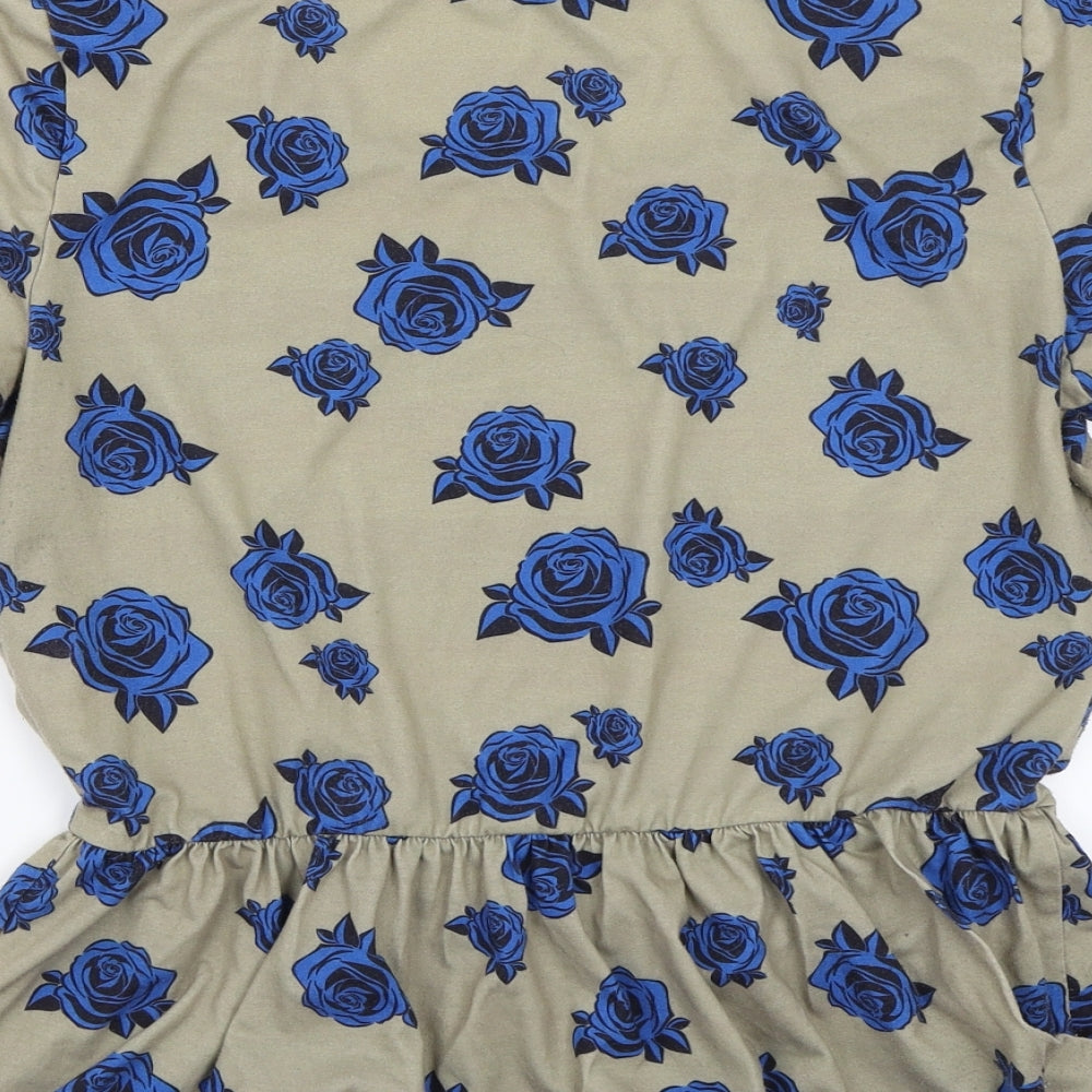 VERO MODA Womens Green Floral  Basic T-Shirt Size L
