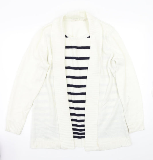 EWM Womens White Striped  Pullover Jumper Size L