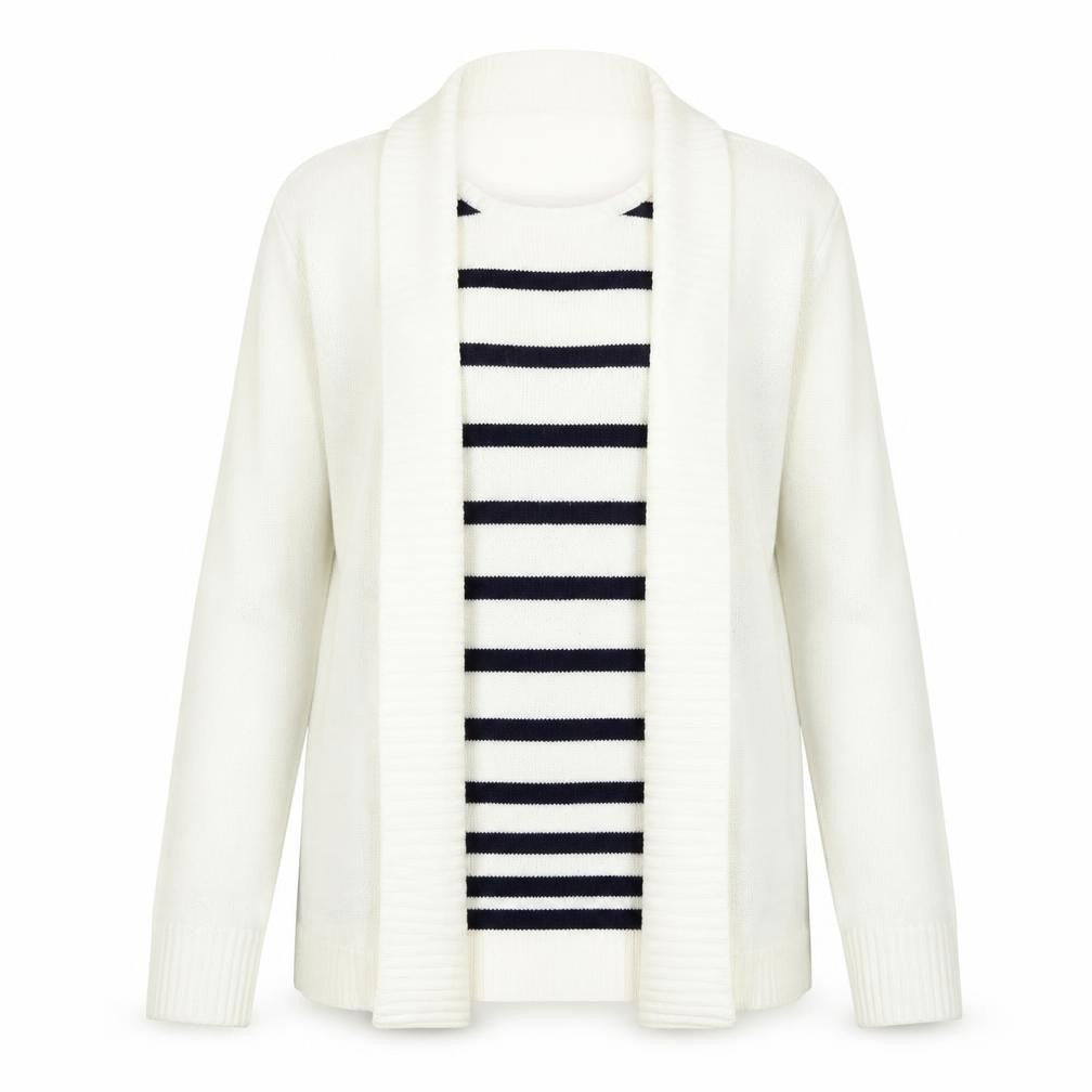 EWM Womens White Striped  Pullover Jumper Size L