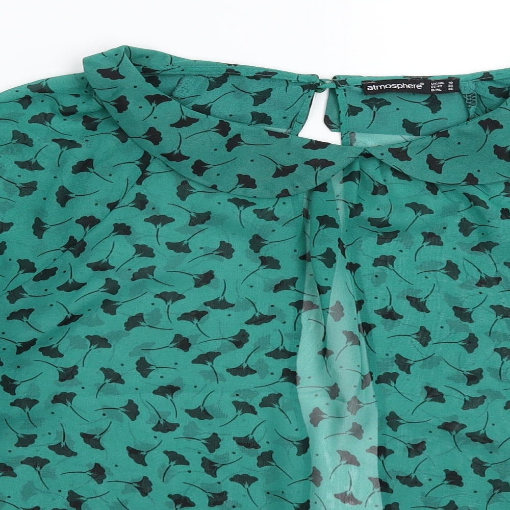 Atmosphere Womens Green Floral Satin Basic Blouse Size 10