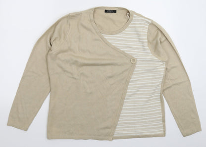 Preloved BM Womens Beige Striped Knit Pullover Jumper Size M - Front