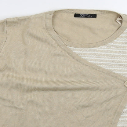 Preloved BM Womens Beige Striped Knit Pullover Jumper Size M - Detail