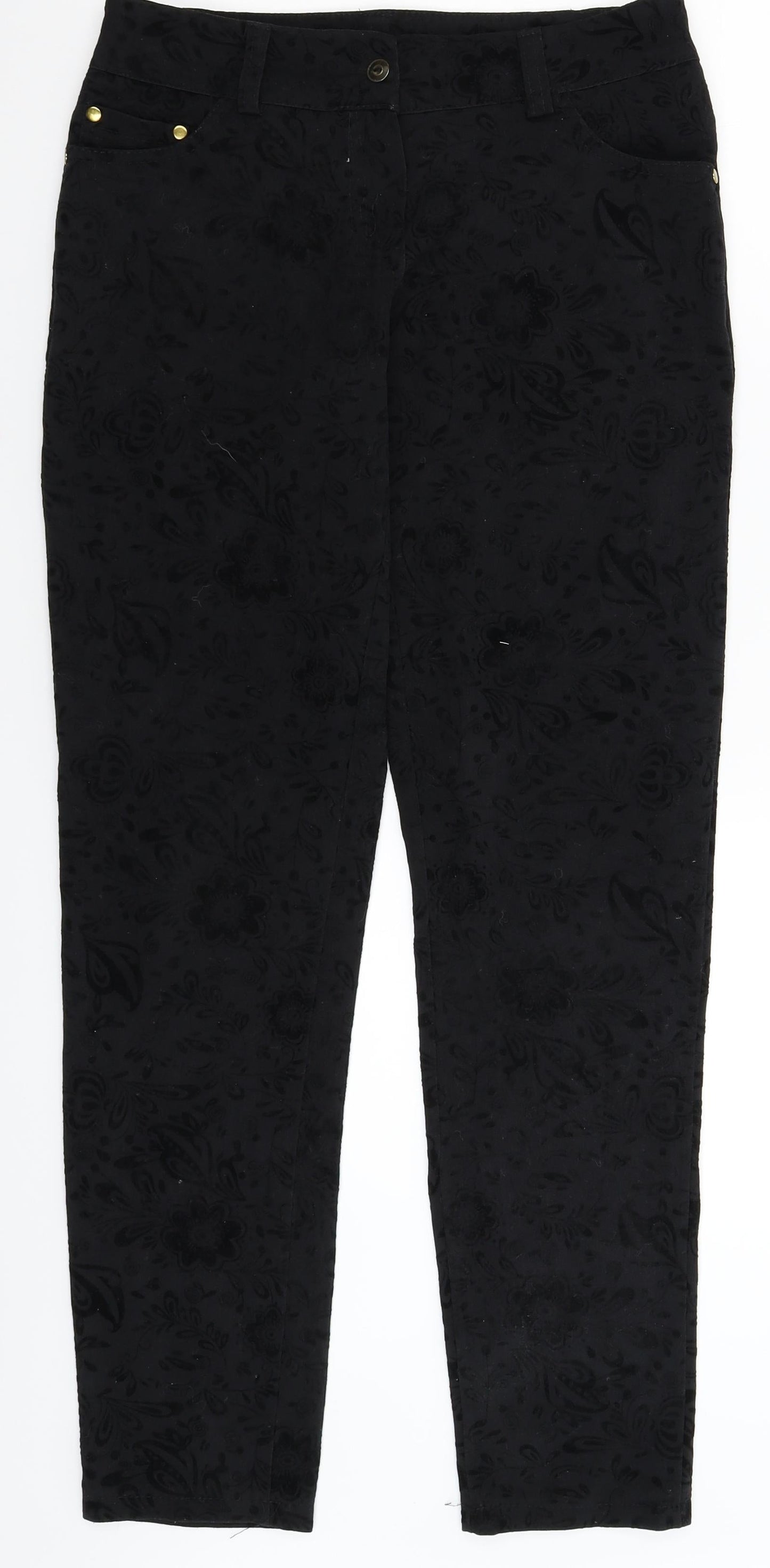 Preworn Womens Black Floral  Trousers  Size 28 in L30 in