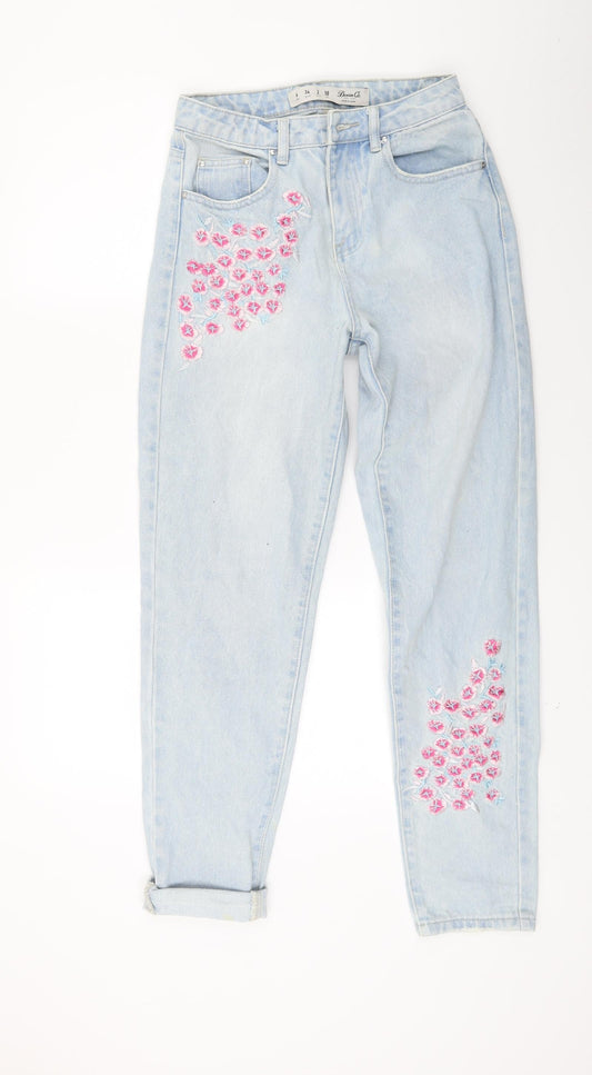 Preloved rimark Womens Blue Floral Denim Skinny Jeans Size 6 L27 in - Front