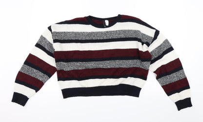 Preloved Divided Womens Black Striped  Pullover Jumper Size L  - Cropped - Front