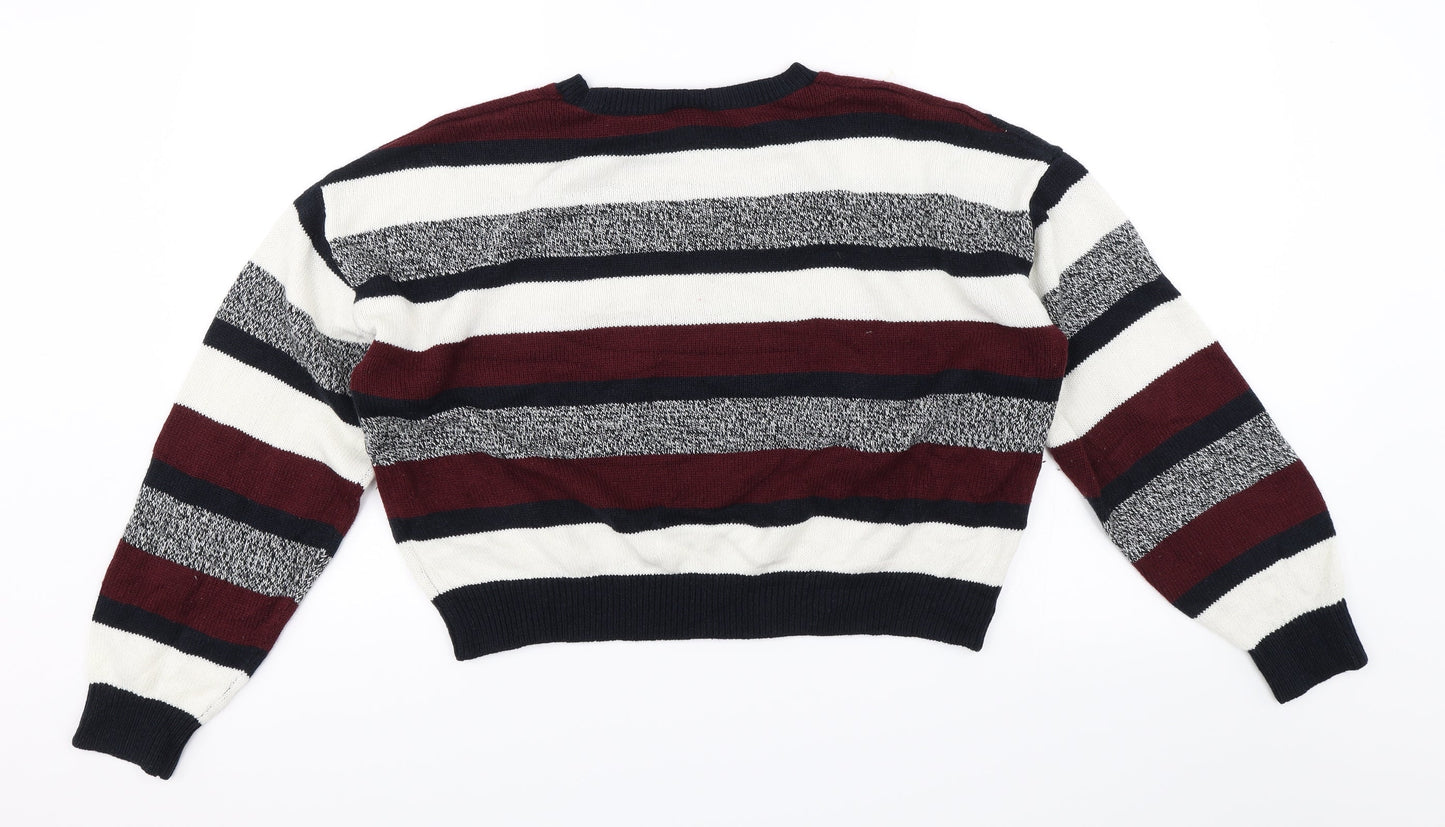 Divided Womens Black Striped  Pullover Jumper Size L  - Cropped