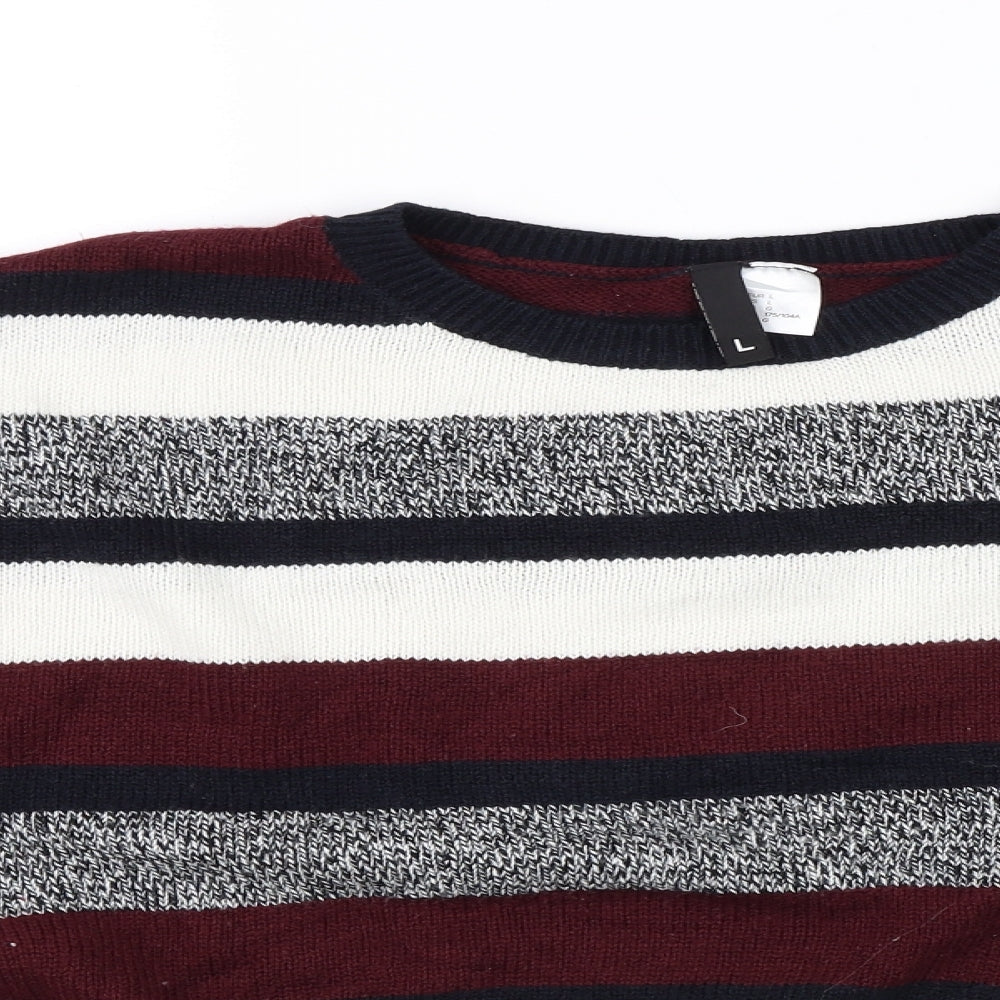 Divided Womens Black Striped  Pullover Jumper Size L  - Cropped