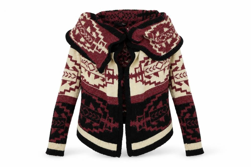Miso Womens Red Geometric  Cardigan Jumper Size 6