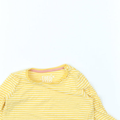 F&F Girls Yellow Striped  Basic T-Shirt Size 6-9 Months