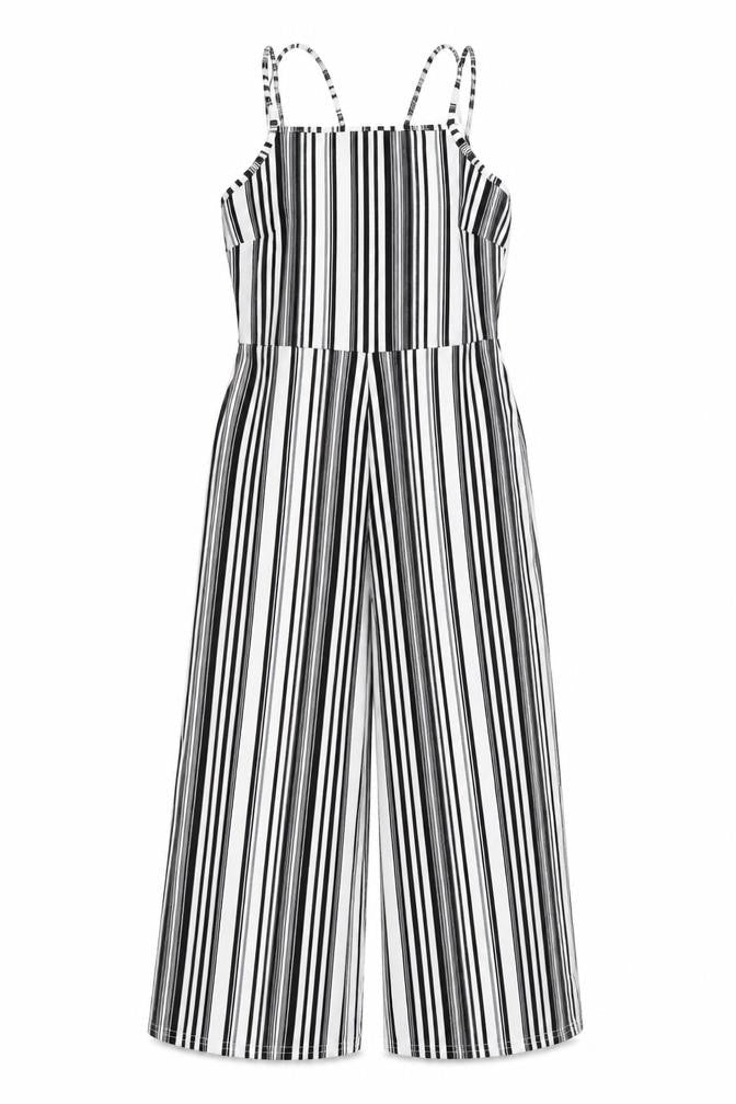 Select Womens White Striped  Jumpsuit One-Piece Size 8 L17 in