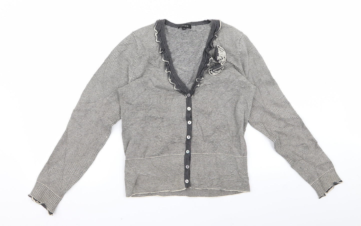 Linear Womens Grey Striped  Cardigan Jumper Size M