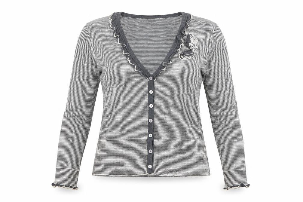 Linear Womens Grey Striped  Cardigan Jumper Size M
