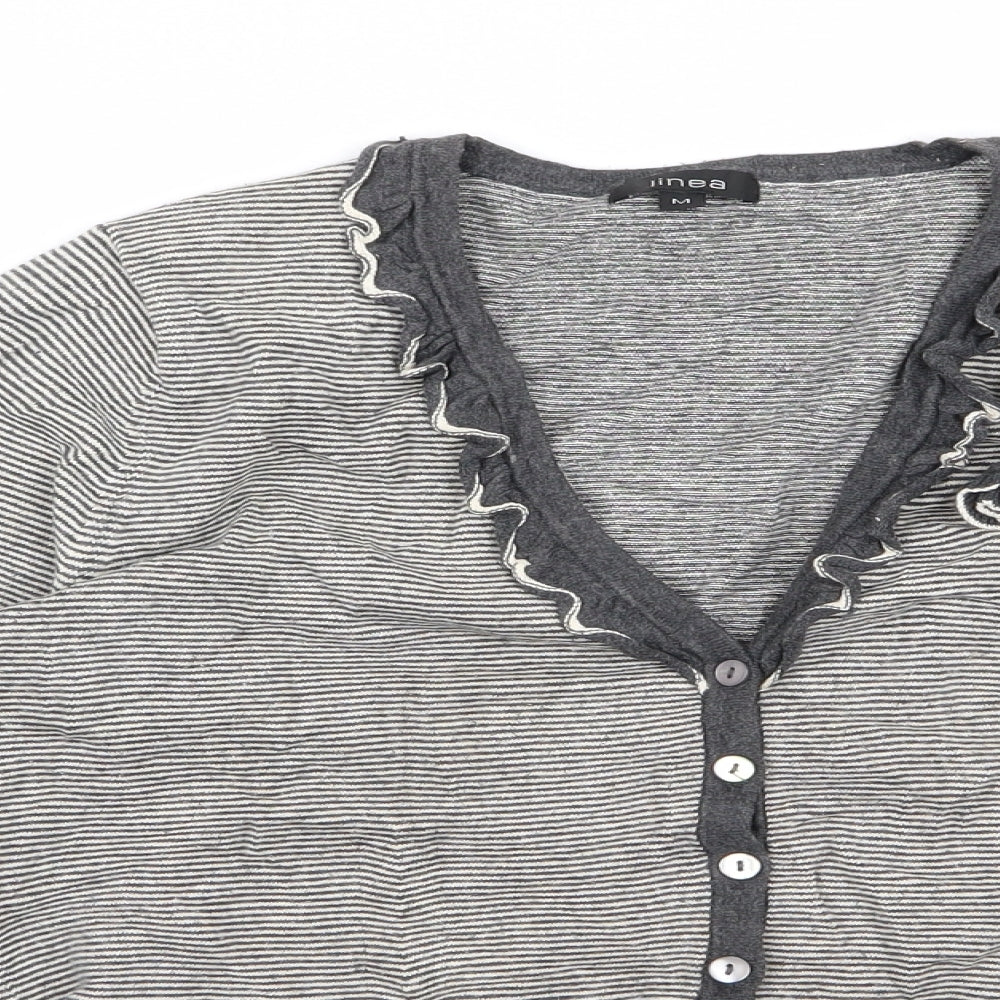Linear Womens Grey Striped  Cardigan Jumper Size M