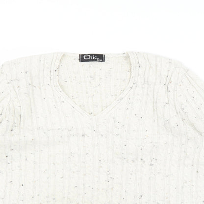 CHIC Womens White  Knit Pullover Jumper Size M