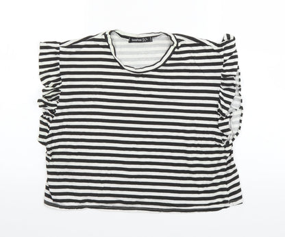 Preloved Boohoo Womens Black Striped  Basic T-Shirt Size 10 - Front