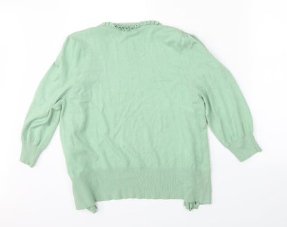 Bassini Womens Green  Knit Basic Button-Up Size 12