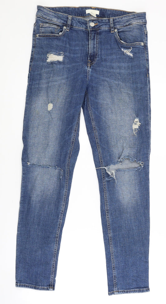 H&M Womens Blue  Denim Tapered Jeans Size M L28 in