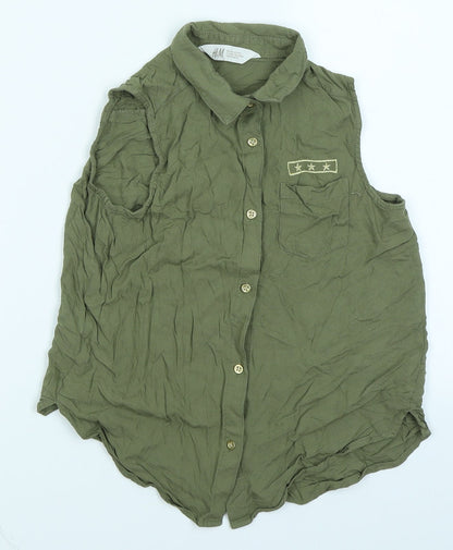 Preloved H&M Girls Green   Basic Button-Up Size 9-10 Years - Front