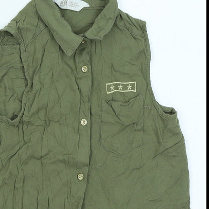 Preloved H&M Girls Green   Basic Button-Up Size 9-10 Years - Detail